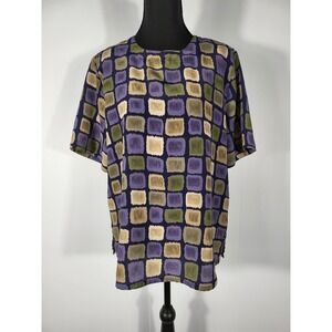 Modern Essentials Blouse Top Abstract Print Short‎ Sleeve Casual Purple M